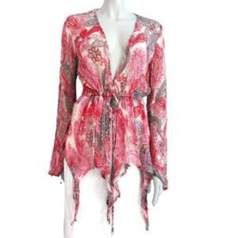 ZARA WOMAN open front blouse PINK BEADED TULLE FOULARD‎ TOP 4813/832 y2k hipster